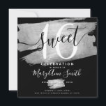 Silver Foil Paint Sweet 16th Birthday Black  Inbjudningar<br><div class="desc">Elegant 16:e Födelsedagsfesten Silver Foil Paint på Svart inbjudningsmall.</div>