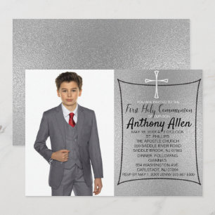 Silver Foil Photo First Heliga Communion Inbjudningar