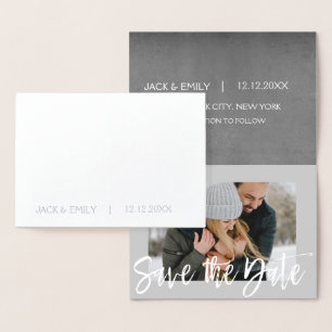 Silver Foil Photo Save Date Card Folierat Kort
