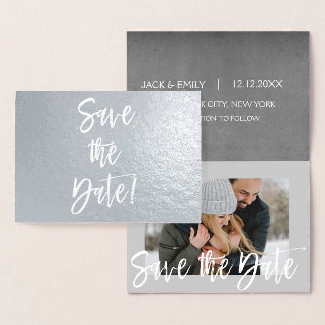 Silver Foil Photo Save Date Card Folierat Kort (Display)