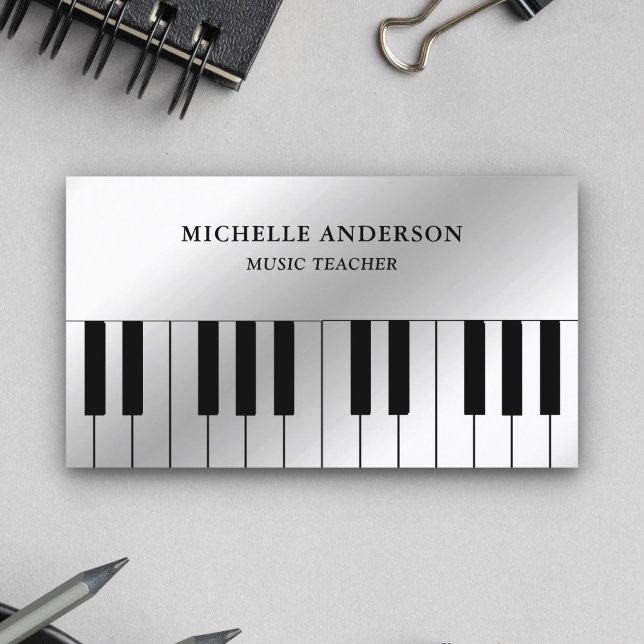 Silver Foil Piano Tangentbord Musician Pianist Visitkort (Skapare uppladdad)