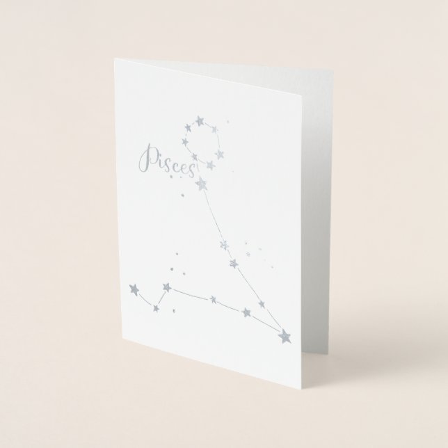 Silver Foil Pisces Zodiac Constellation Folierat Kort (Framsida)