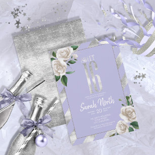 Silver Foil Rand Blommigt Lavender ID759 Inbjudningar