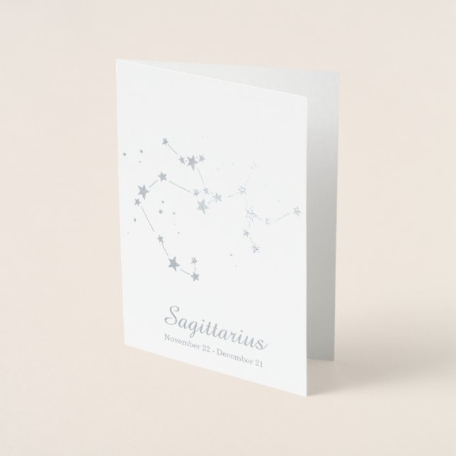 Silver Foil SAGITTARIUS Zodiac Sign Constellation Folierat Kort (Framsida)