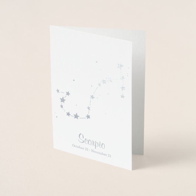 Silver Foil SCORPIO Zodiac Sign Constellation Folierat Kort (Framsida)