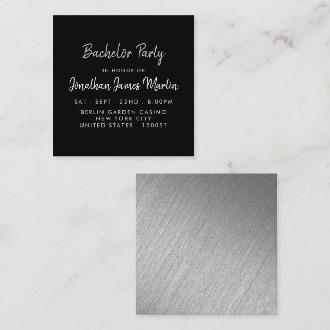 Silver Foil & Script Bachelor Party Biljett Inbjud (Fram/baksida)