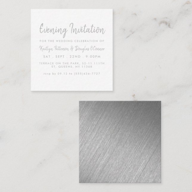 Silver Foil & Script Evening Event Biljett Inbjuda (Fram/baksida)