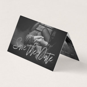 Silver Foil Script Photo Save Date Card Visitkort