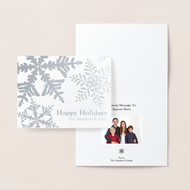 Silver Foil Snowflake Photo Inside Helgdag Card Folierat Kort (Display)