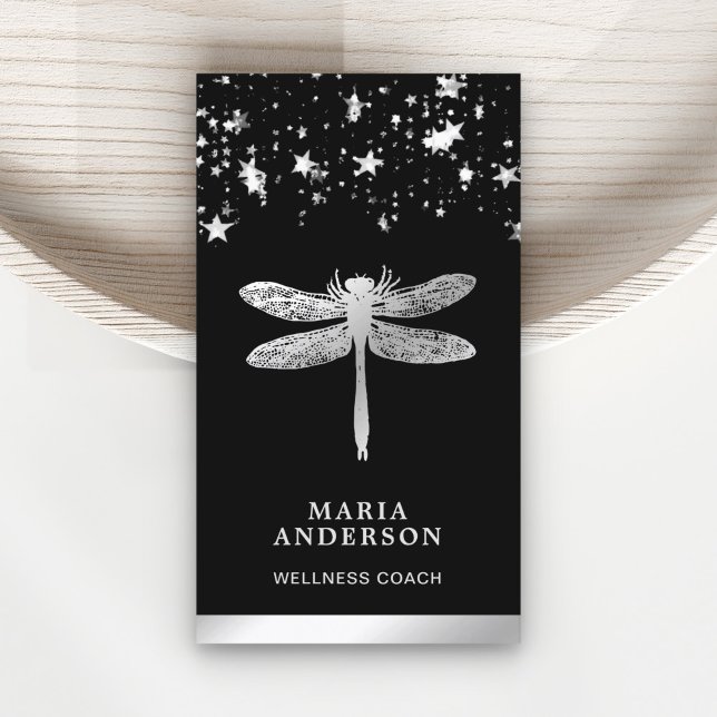 Silver Foil Stars Confetti Silver Dragonfly Visitkort (Skapare uppladdad)