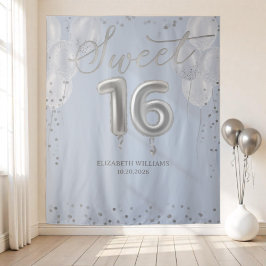 Silver Foil Sweet 16 Balloons Blue BackDrop