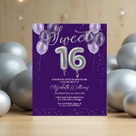 Silver Foil Sweet 16 Balloons budgetinbjudningar