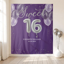 Silver Foil Sweet 16 Balloons Lila BackDrop