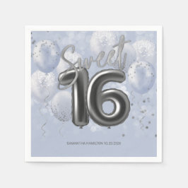 Silver Foil Sweet 16 Bday Balloons Dusty Blue Pappersservett