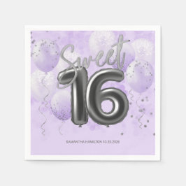 Silver Foil Sweet 16 Bday Balloons Lavender Napki Pappersservett