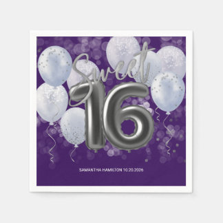 Silver Foil Sweet 16 Bday Balloons Party Lila Pappersservett