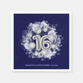Silver Foil Sweet 16 Bday Balloons Royal Blue Pappersservett