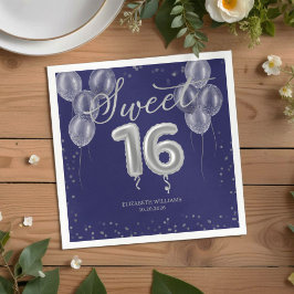 Silver Foil Sweet 16 Bday Balloons Royal Blue Pappersservett