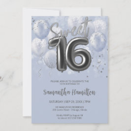 Silver Foil Sweet 16 Birthday Balloons Dusty Blue Inbjudningar