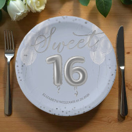 Silver Foil Sweet 16 Birthday Balloons Party Blue
