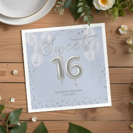 Silver Foil Sweet 16 Birthday Balloons Party Blue Pappersservett