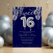 Silver Foil Sweet 16 Birthday Balloons Royal Blue