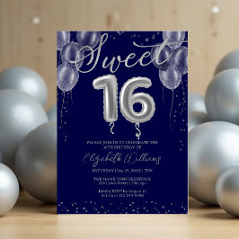 Silver Foil Sweet 16 Birthday Balloons Royal Blue Inbjudningar