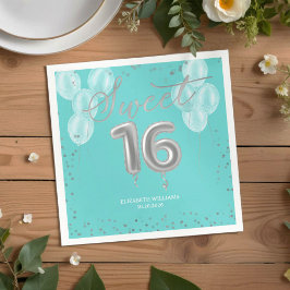 Silver Foil Sweet 16 Birthday Balloons Royal Teal Pappersservett