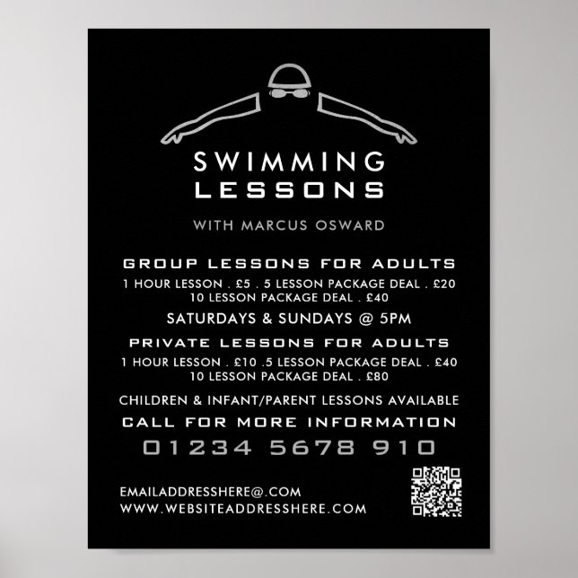 Silver Foil Swimmer-ikon, Swimming Lesson Advert Poster (Framsidan)