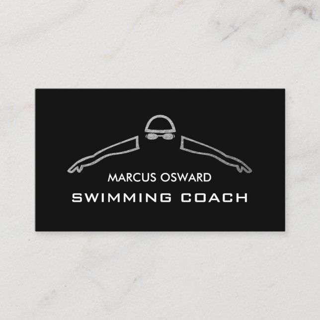 Silver Foil Swimmer, Swimming Coach & Lifeguard Visitkort (Framsida)