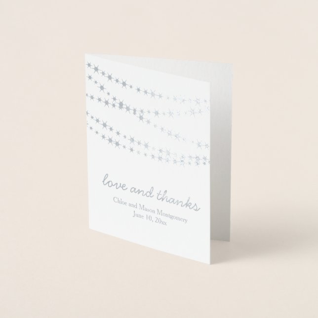 Silver Foil Twinkle Ljus on Grått  - tackkort Folierat Kort (Framsida)