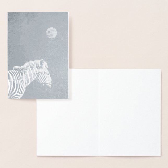 Silver Foil Zebra med Måne Folierat Kort (Display)