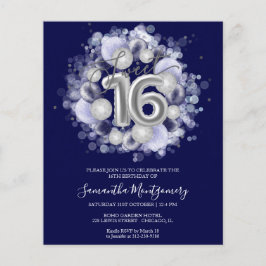 Silver Folie Sweet 16 Ballonger Budget Inbjudan