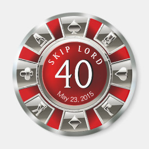 Silver för födelsedag för Vegas kasinochip 40 Magnet