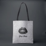 Silver för läppar för trendigsvartglitter modernt tygkasse<br><div class="desc">Tote bags för silver för läppar för glitter för svart för Makeupkonstnär modern.</div>
