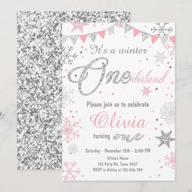 Silver för rosor för inbjudan för vinterOnederland (Fram/baksida)