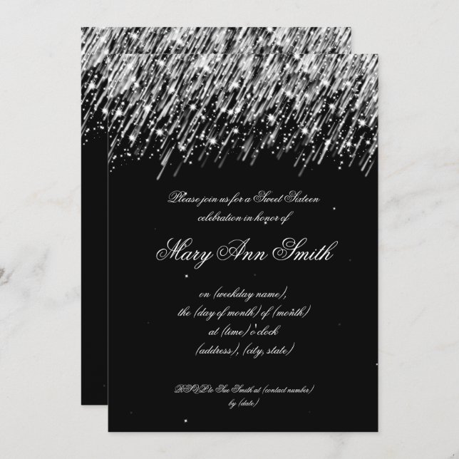 Silver för stjärnor för sweet inbjudningar (Fram/baksida)