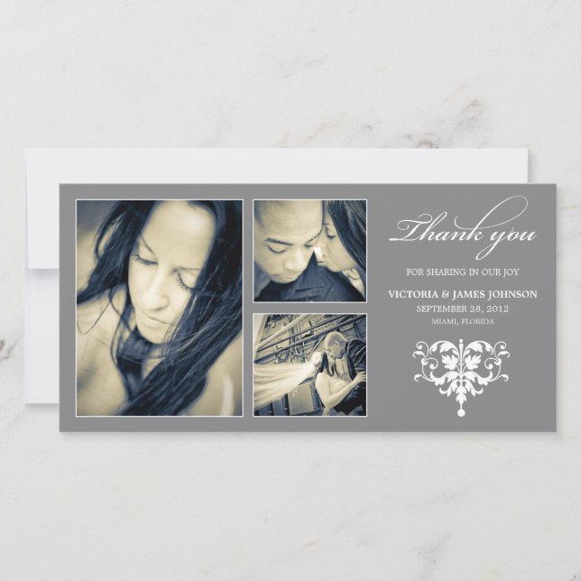 SILVER FORMEL COLLAGE | BRÖLLOP TAANK DIG CARD TACK KORT (Framsida)