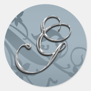 Silver Formellt Bröllop Monogram G försegling Runt Klistermärke