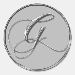 Silver Formellt Bröllop monogram G förseglingsetik Runt Klistermärke