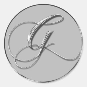 Silver Formellt Bröllop Monogram G Sälar Runt Klistermärke
