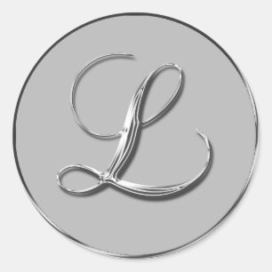 Silver Formellt Bröllop Monogram L Förseglingen OS Runt Klistermärke