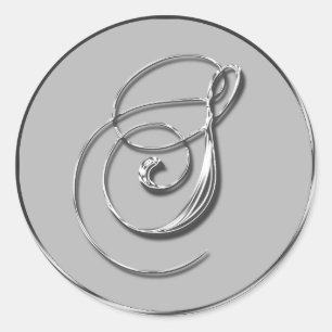 Silver Formellt Bröllop Monogram S OSA av säl Runt Klistermärke
