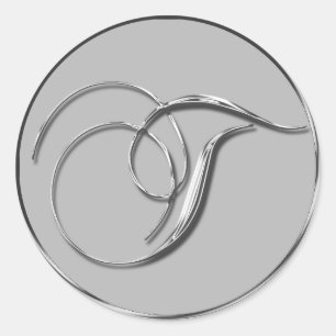 Silver Formellt Bröllop monogram T kuvertförseglin Runt Klistermärke