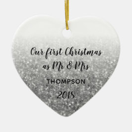 Silver Första jul som Mr & Mrs. Married Couple Julgransprydnad Keramik