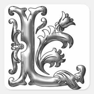 Silver Första L Capital Brev Monogram Sticker Fyrkantigt Klistermärke