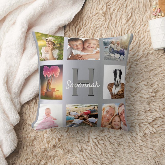 Silver fotokollage monogram namn kudde (Filt)