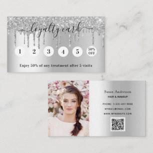 Silver-fotot QR-kod glitter drops-elegant Lojalitetskort