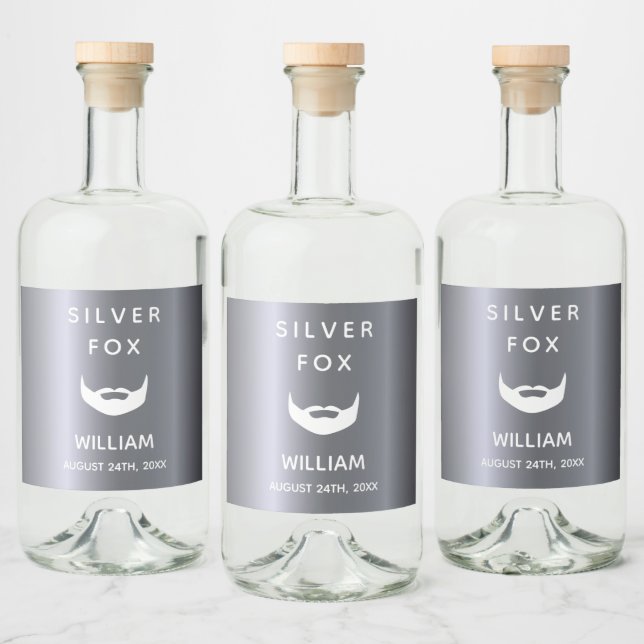 Silver fox födelsedagskalas manar killars roligt spritflaskor etikett (Flaskor)