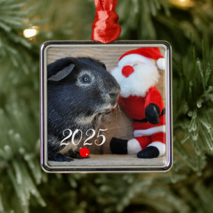 Silver Fox Guinea Gris med Santa Leksak Julgransprydnad Metall